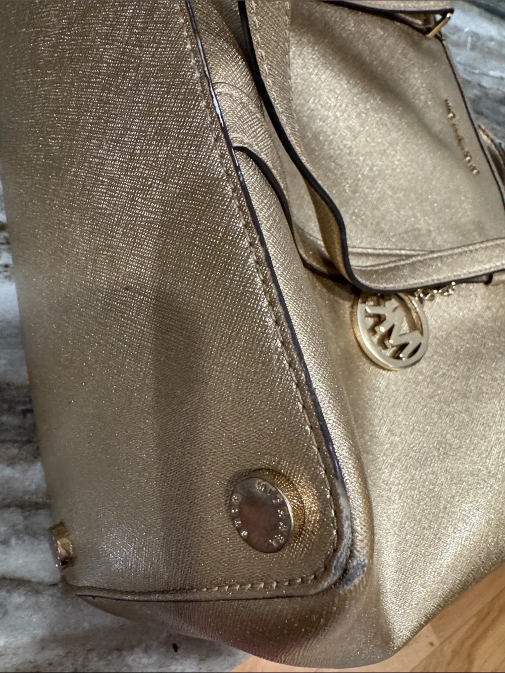 Michael Kors Sady Gold Metallic Leather Tote Bag